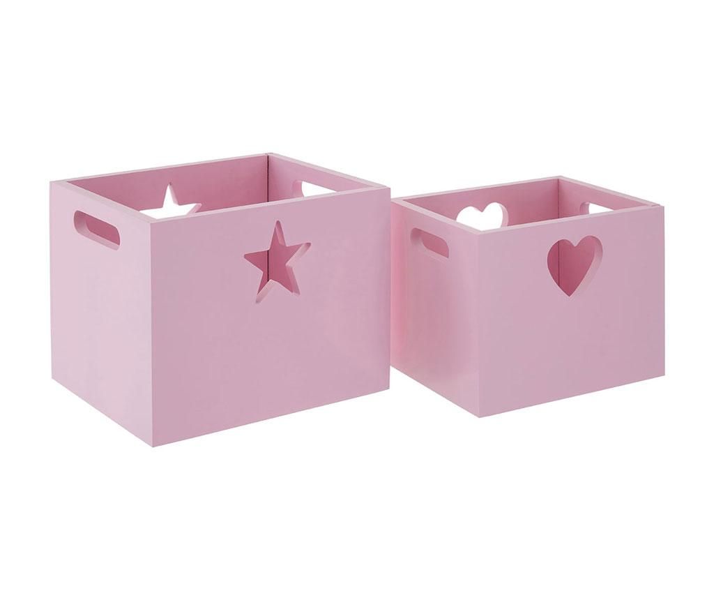 Set 2 cutii pentru depozitare Hearts And Stars Pink – Premier, Roz Premier